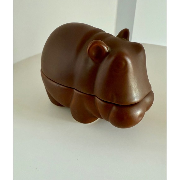 Nancy Lopez Ceramic Hippo Box 1977 Trinket Dish Brown Japan Vintage - Picture 1 of 12